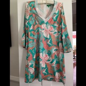 Beautiful vintage TIBI cotton dress with beading along neckline.